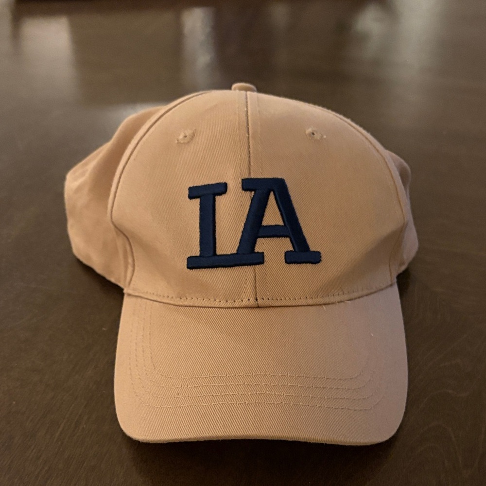 Men's Tan Baseball Cap with Blue Embroidery